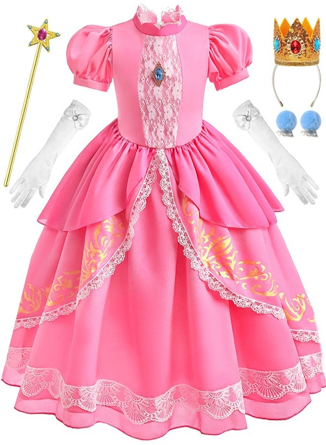 Luzlen Pink Costume for Girls Kids Dress Up Halloween Carnival Cosplay Party Outfit, Pink, 5-6 Years(Label 120) - Image 1